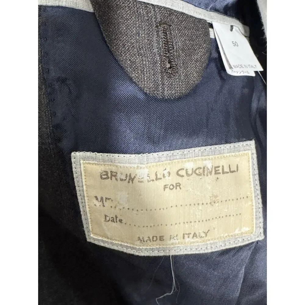 Brunello Cucinelli Virgin Wool Brown Blue Plaid Sportcoat Jacket Men’s 50/40